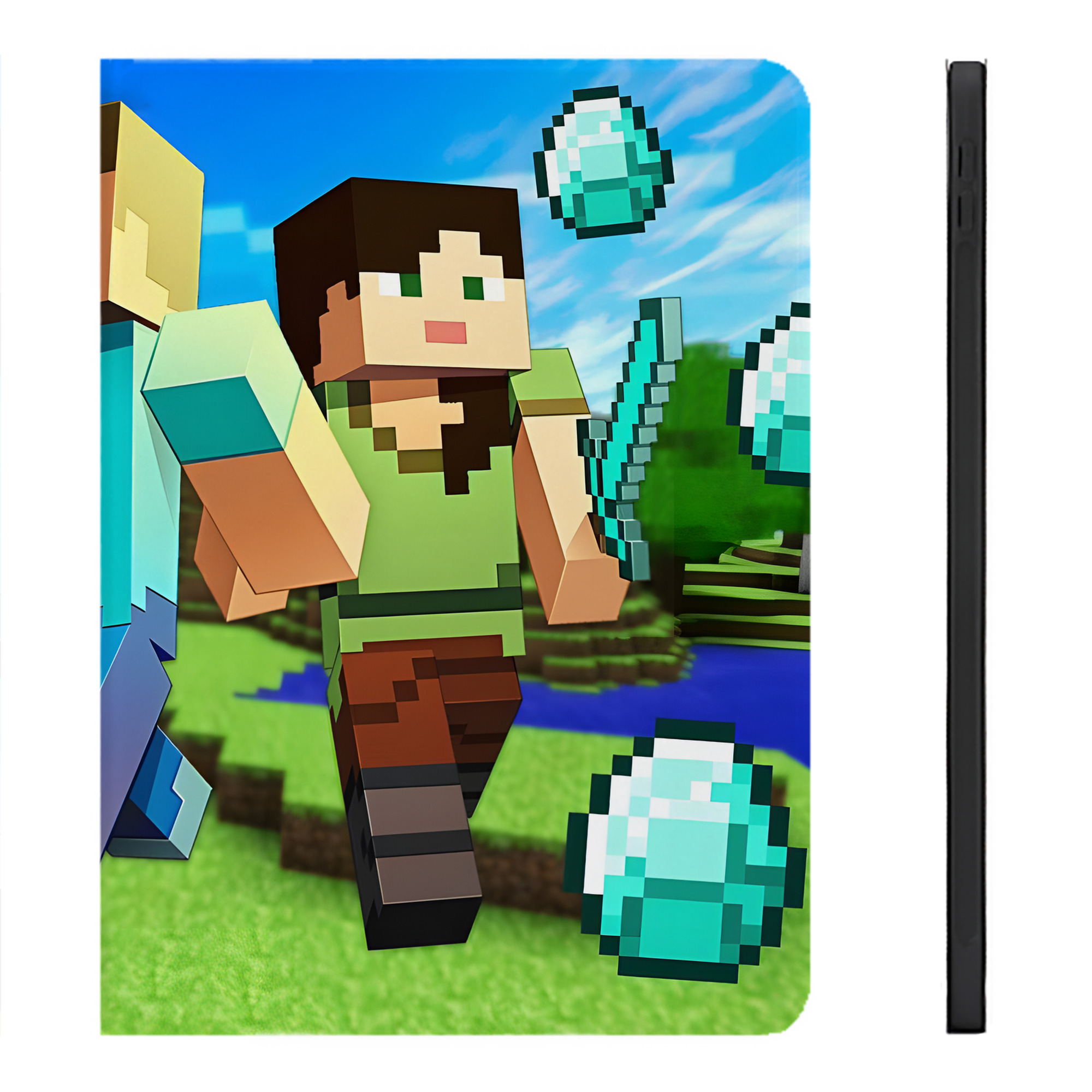 （画像用） マインクラフト ブロックの世界 Minecraft MC Block world IPadケース ペンホルダー付き ブックスタイルデザイン